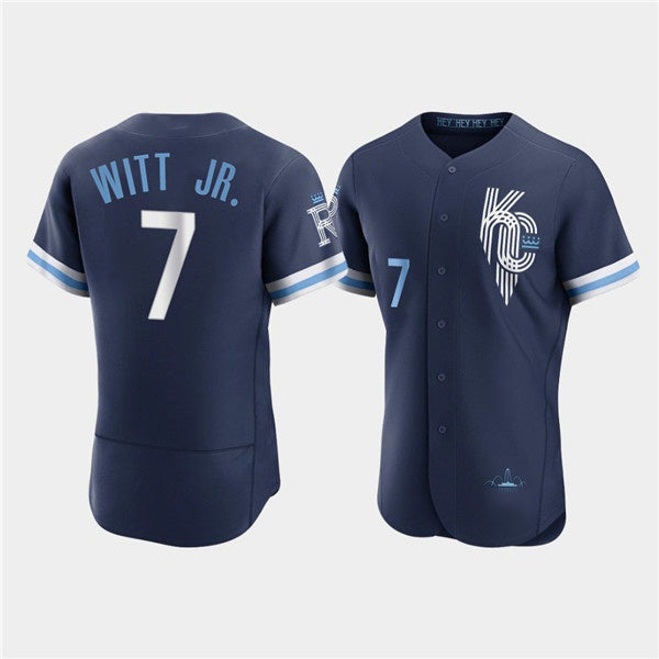 seanshop  Kansas City Royals #7 Bobby Witt Jr. 2022 Navy  City Connect Flex Base Stitched Jersey