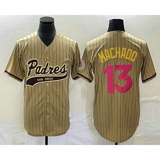 seanshop  San Diego Padres #13 Manny Machado Tan  Pinstripe 2023 City Connect Cool Base Stitched Jersey 2