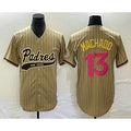 seanshop  San Diego Padres #13 Manny Machado Tan  Pinstripe 2023 City Connect Cool Base Stitched Jersey 2