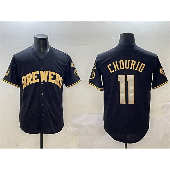 seanshop    Milwaukee Brewers #11 Jackson Chourio Black Gold  With Home Patch Limited Stitched Jersey