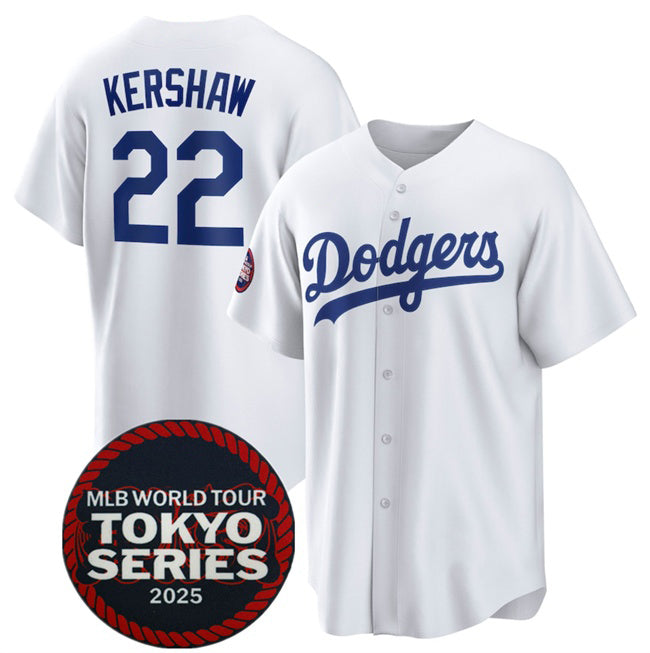 seanshop Los Angeles Dodgers #22 Clayton Kershaw White  2025 World Tour Tokyo Series Home Stitched Jersey