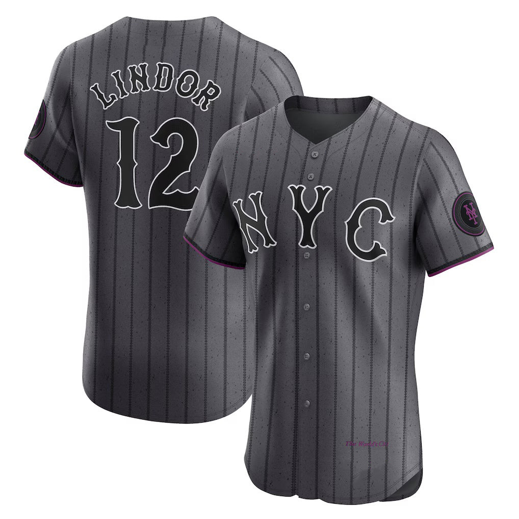 seanshop  New York Mets #12 Francisco Lindor Gray  City Connect Elite Jersey