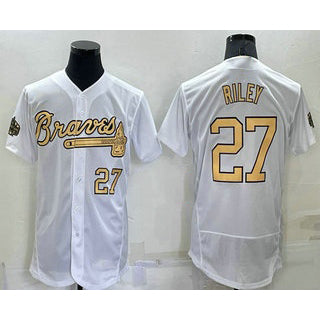 seanshop Atlanta Braves #27 Austin Riley Number White  2022 All Star Stitched Flex Base Jersey