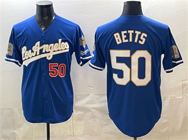 seanshop Los Angeles Dodgers #50 Mookie Betts Royal  2026 Gold Collection 9x & B2B Champs Patch Stitched Jersey