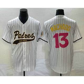 seanshop  San Diego Padres #13 Manny Machado White  Pinstripe 2023 City Connect Cool Base Stitched Jersey 2
