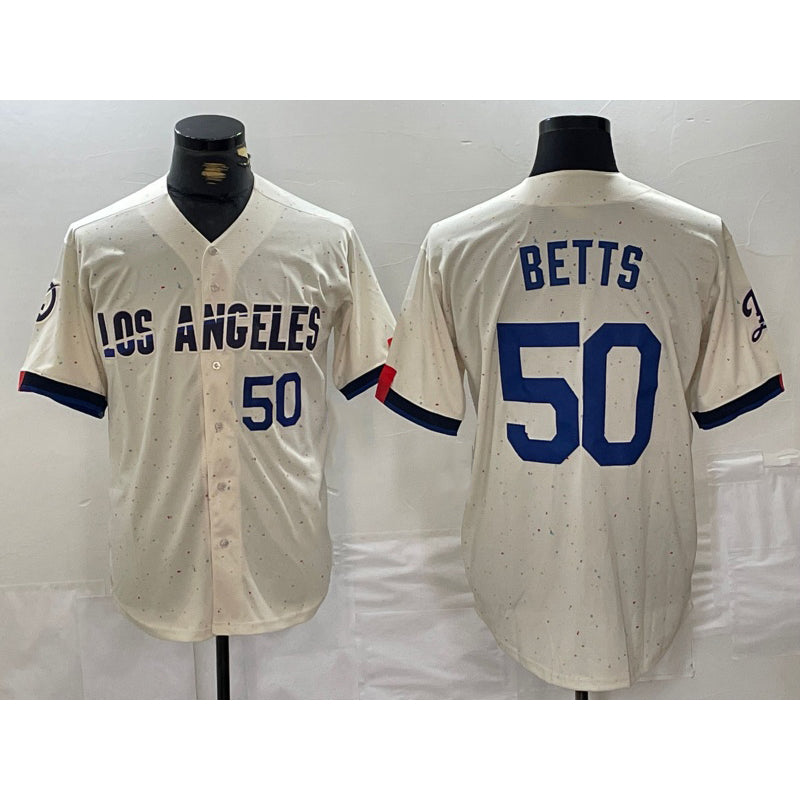 seanshop Los Angeles Dodgers #50 Mookie Betts Number Cream  2024 City Connect Limited Stitched Jerseys