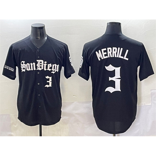seanshop  San Diego Padres #3 Jackson Merrill Black  Gothic Edition Vapor Limited Stitched Jersey