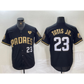 seanshop  San Diego Padres #23 Fernando Tatis Jr Black Gold  With Patch Cool Base Stitched Jersey