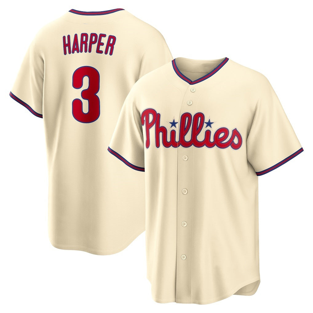 seanshop  Philadelphia Phillies #3 Bryce Harper Cream  Alternate Replica Jersey