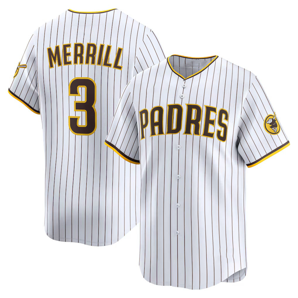 seanshop  San Diego Padres #3 Jackson Merrill White  Home Limited Player Jersey