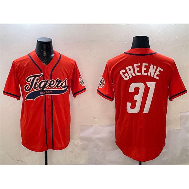 seanshop Detroit Tigers #31 Riley Greene Orange  With Patch Cool Base Stitched Jersey 2