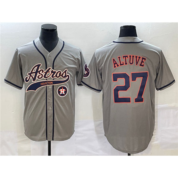 seanshop Houston Astros #27 Jose Altuve Gray  With Patch Cool Base Stitched Jersey