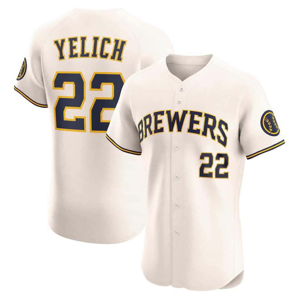 seanshop    Milwaukee Brewers #22 Christian Yelich Cream  Home Elite Player Jersey