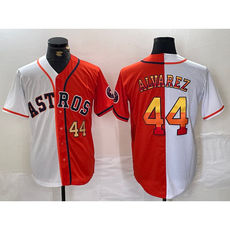 seanshop Houston Astros #44 Yordan Alvarez Number White Orange  Split Stitched Jersey 2