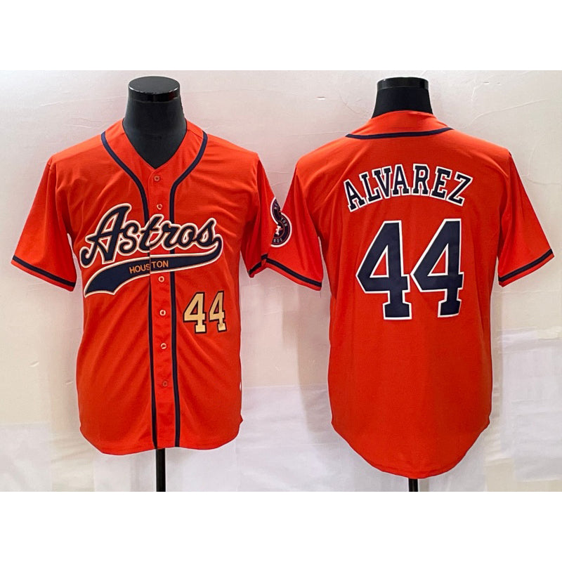 seanshop Houston Astros #44 Yordan Alvarez Number Orange  With Patch Cool Base Stitched Jersey