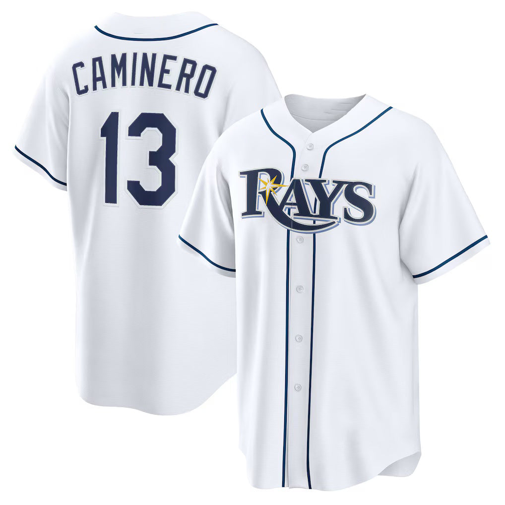 seanshop  Tampa Bay Rays #13 Junior Caminero White  Home Replica Jersey