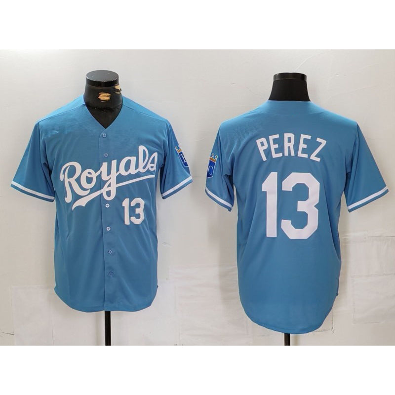 seanshop  Kansas City Royals #13 Salvador Perez Number Light Blue  Cool Base Stitched Jersey