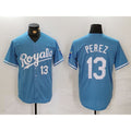 seanshop  Kansas City Royals #13 Salvador Perez Number Light Blue  Cool Base Stitched Jersey