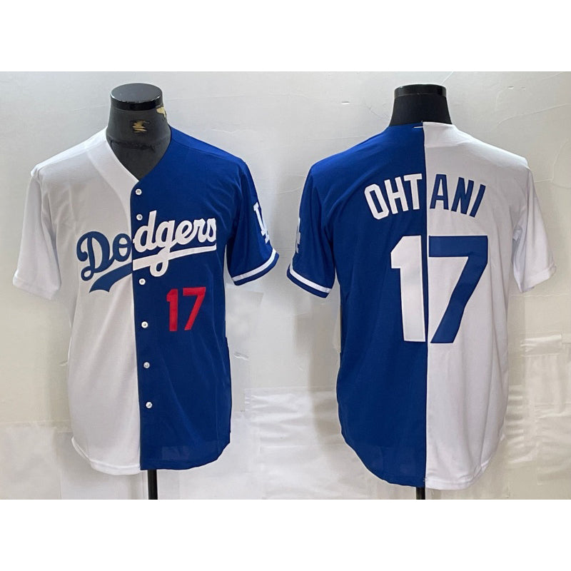 seanshop Los Angeles Dodgers #17 Shohei Ohtani Number White Blue  Two Tone Stitched Jersey 2