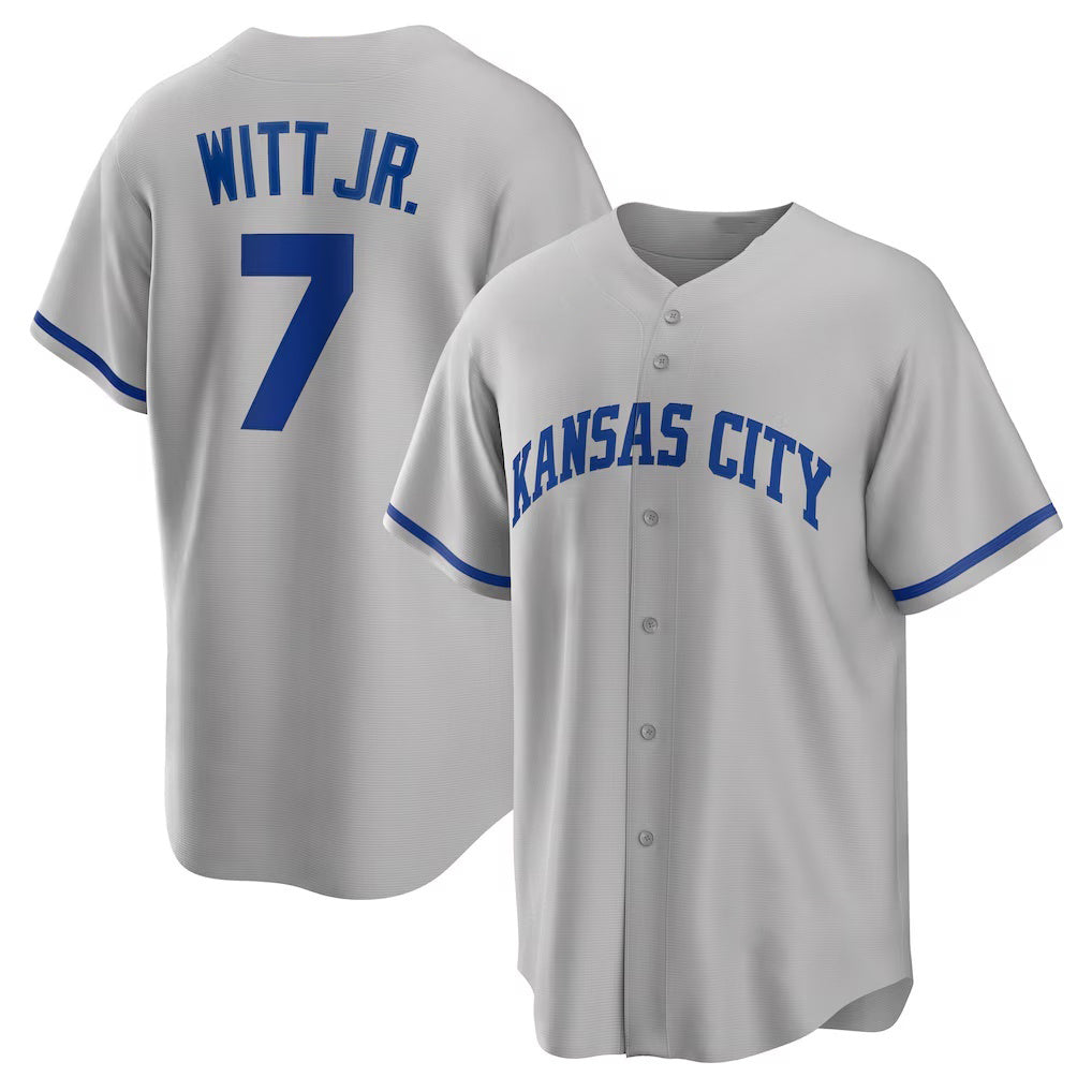 seanshop  Kansas City Royals #7 Bobby Witt Jr. Gray  Road Replica Jersey