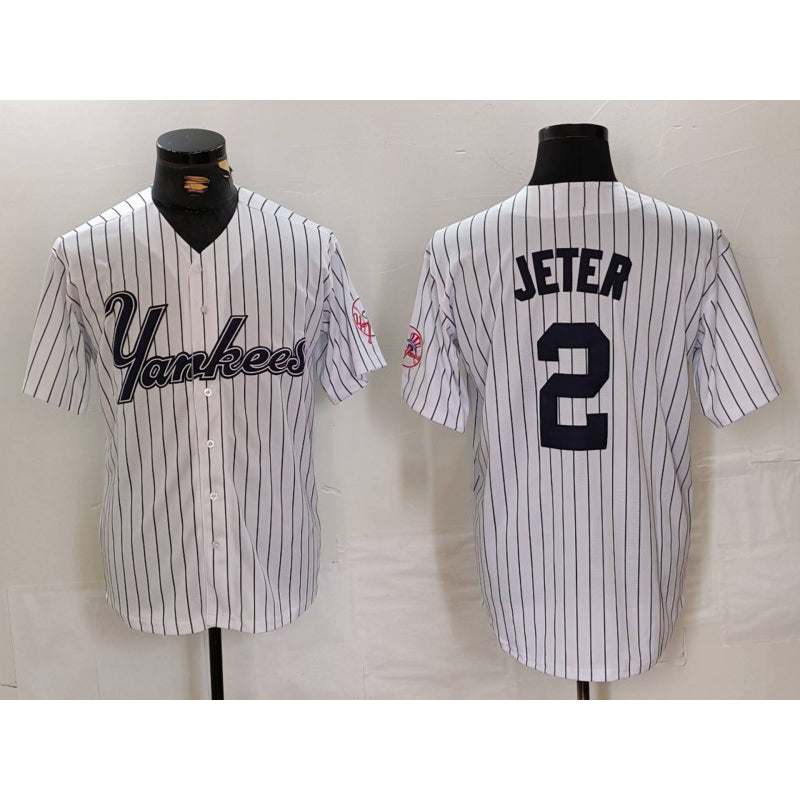 seanshop  New York Yankees #2 Derek Jeter White  Pinstripe Fashion Cool Base Jersey 3