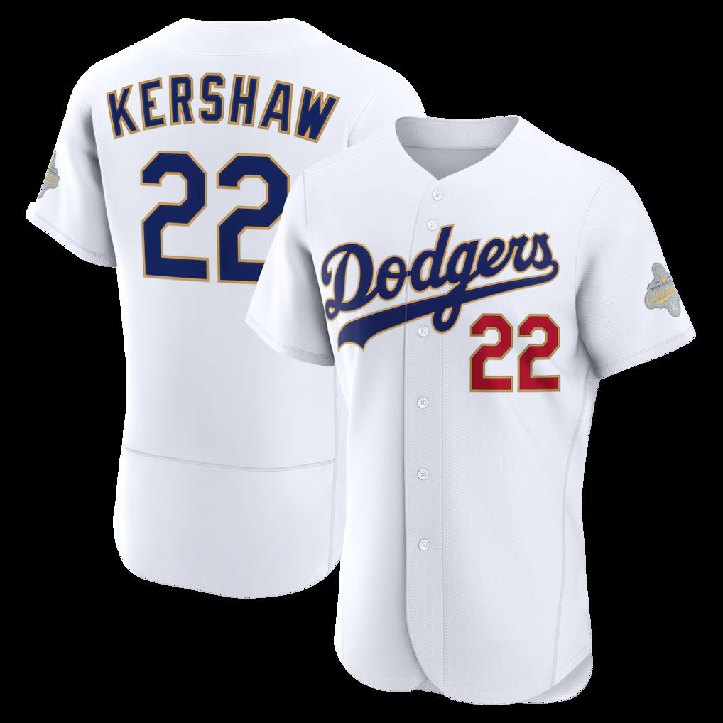 seanshop Los Angeles Dodgers #22 Clayton Kershaw White  2026 Gold Collection Authentic Jersey