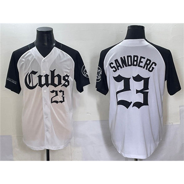 seanshop  Chicago Cubs #23 Ryne Sandberg White Black  'Gothic North Side Edition' Vapor Premier Limited Stitched Jersey