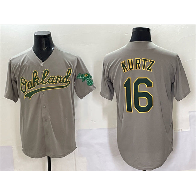 seanshop  Oakland Athletics  #16 Nick Kurtz Grey  Cool Base Stitched Baseball Jersey