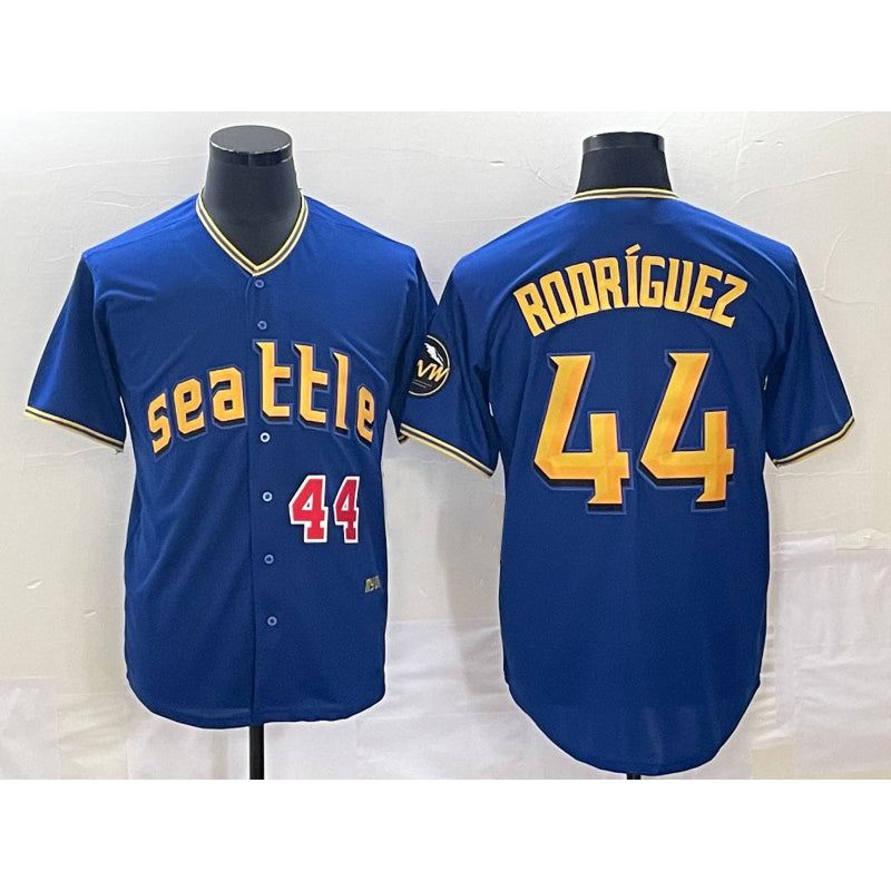 seanshop  Seattle Mariners #44 Julio Rodriguez Number Blue  2023 City Connect Cool Base Stitched Jersey 1