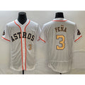 seanshop Houston Astros #3 Jeremy Pena Number 2023 White Gold  World Serise Champions Patch Flex Base Stitched Jersey 2