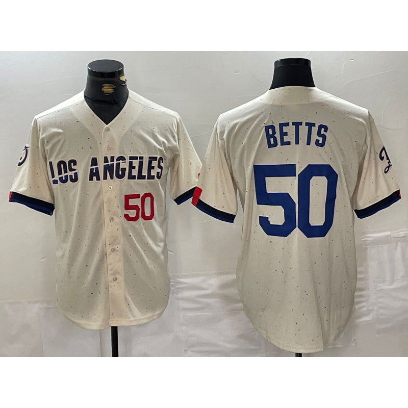 seanshop Los Angeles Dodgers #50 Mookie Betts Number Cream  2024 City Connect Limited Stitched Jersey 2