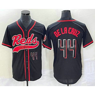 seanshop Cincinnati Reds #44 Elly De La Cruz Number Black  With Patch Cool Base Stitched Jersey
