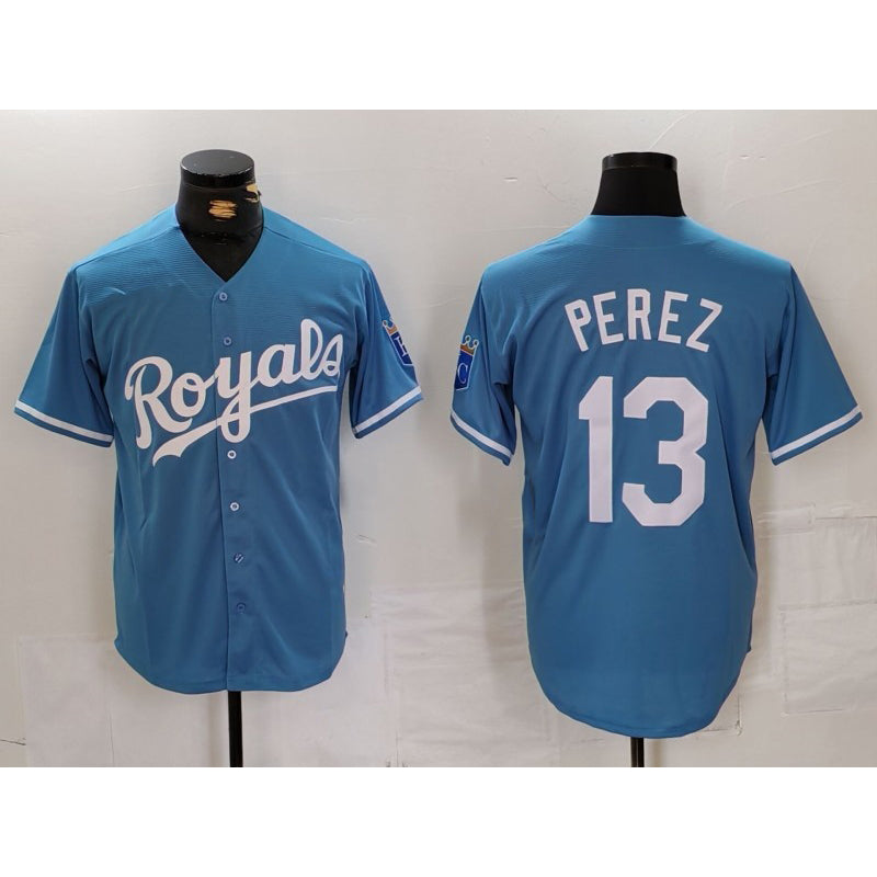seanshop  Kansas City Royals #13 Salvador Perez Light Blue  Cool Base Stitched Jersey