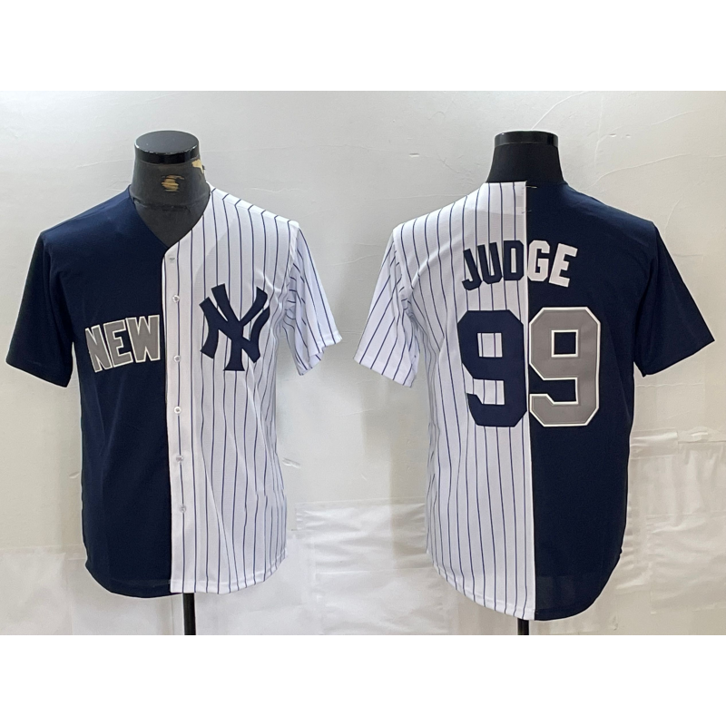 seanshop  New York Yankees #99 Aaron Judge Navy White  Split Stitched Jersey
