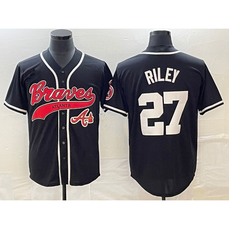 seanshop Atlanta Braves #27 Austin Riley Black  Cool Base Stitched Jersey 2