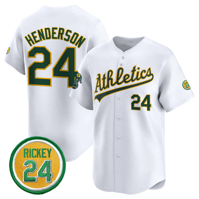 seanshop  Oakland Athletics  #24 Rickey Henderson White  2024 Home Limited With Rickey Henderson Patch Stitched Jersey