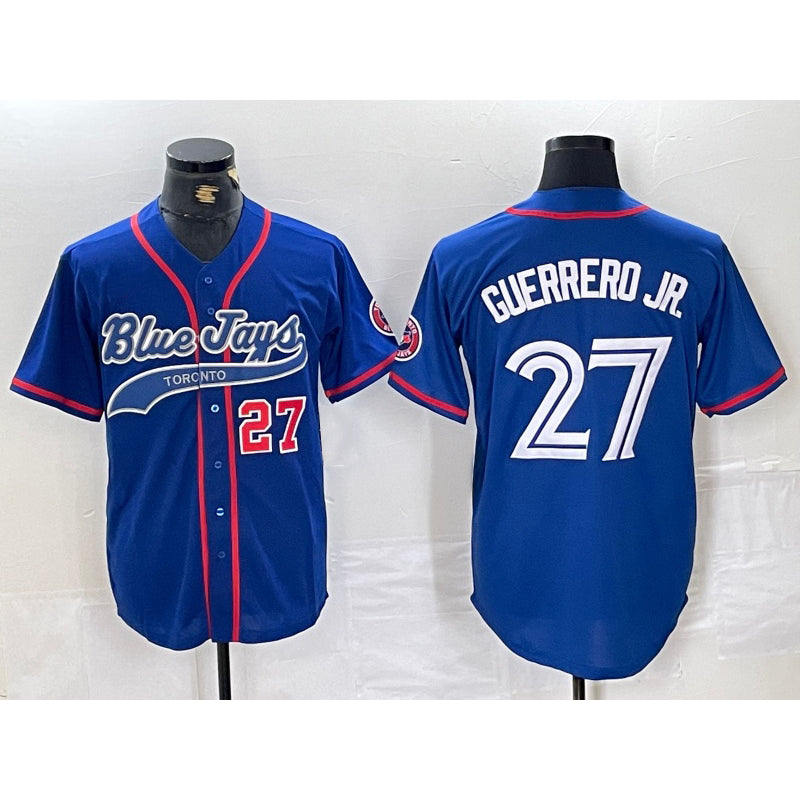 seanshop   Toronto Blue Jays #27 Vladimir Guerrero Jr Blue  Cool Base Stitched Jersey 3