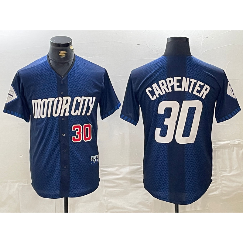seanshop Detroit Tigers #30 Kerry Carpenter Number 2024 Navy  City Connect Cool Base Limited Stitched Jersey