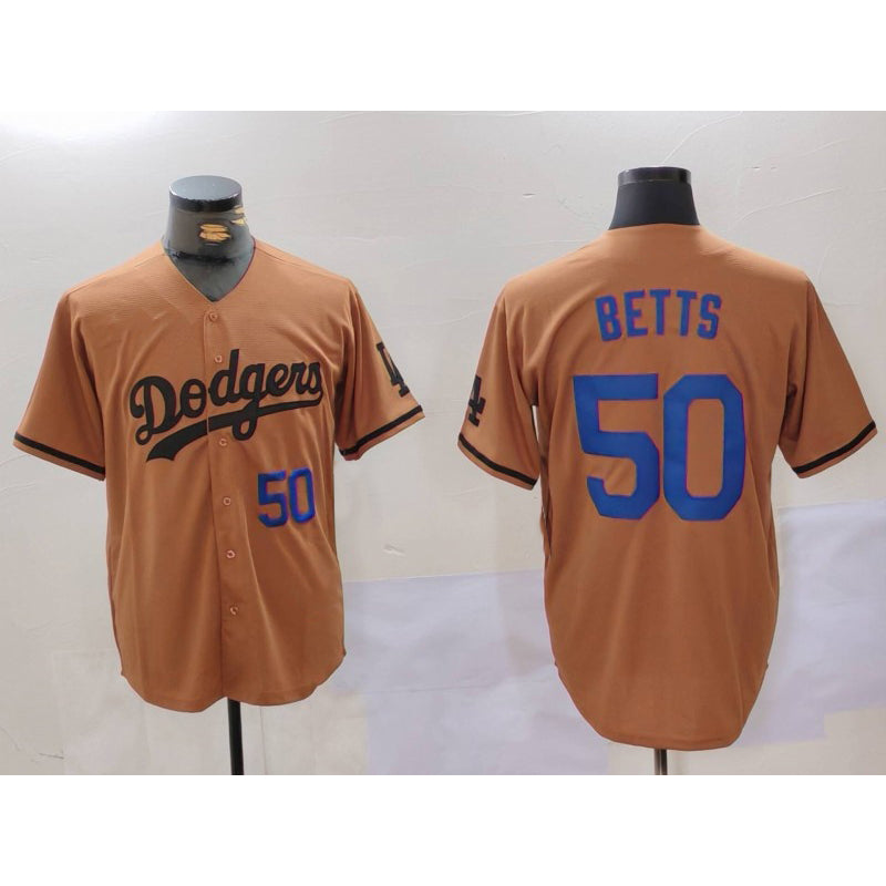 seanshop Los Angeles Dodgers #50 Mookie Betts Number Olive  Cool Base Limited Stitched Jerseys