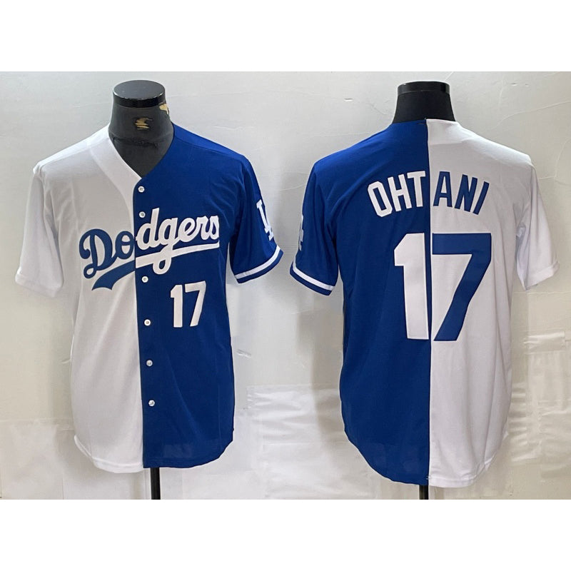 seanshop Los Angeles Dodgers #17 Shohei Ohtani Number White Blue  Two Tone Stitched Jersey 3