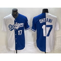 seanshop Los Angeles Dodgers #17 Shohei Ohtani Number White Blue  Two Tone Stitched Jersey 3