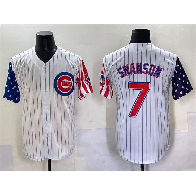 seanshop  Chicago Cubs #7 Dansby Swanson White  Pinstripe 2025 Independence Day Vapor Premier Limited Stitched Jersey