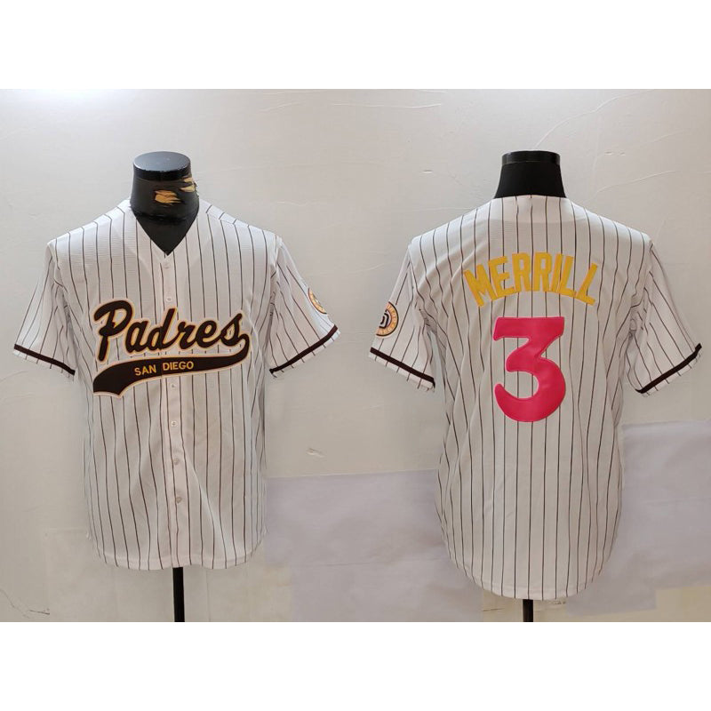 seanshop  San Diego Padres #3 Jackson Merrill white  Cool Base Stitched Jersey 2