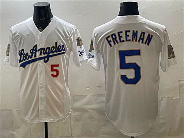 seanshop Los Angeles Dodgers #5 Freddie Freeman White  2026 Gold Collection 9x & B2B Champs Patch Stitched Jersey