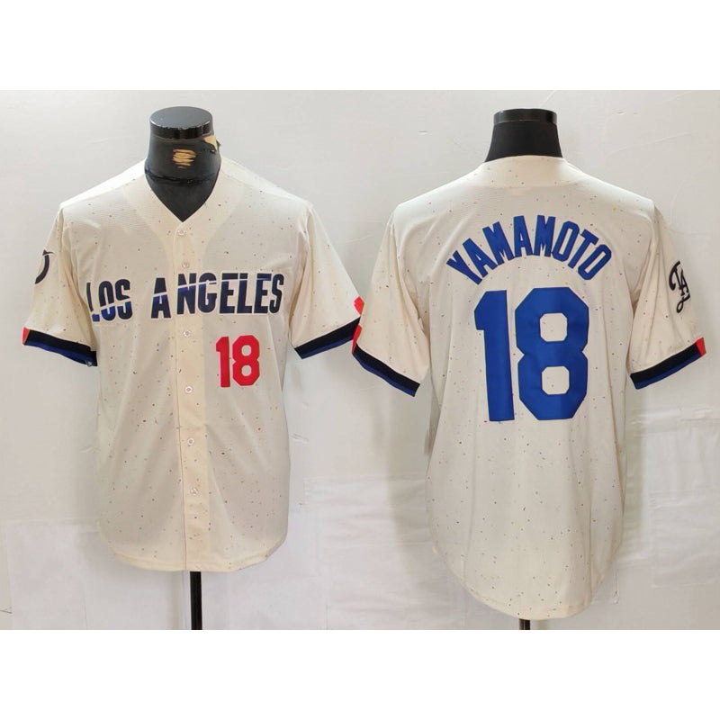 seanshop Los Angeles Dodgers #18 Yoshinobu Yamamoto Number Cream  2024 City Connect Limited Stitched Jerseys