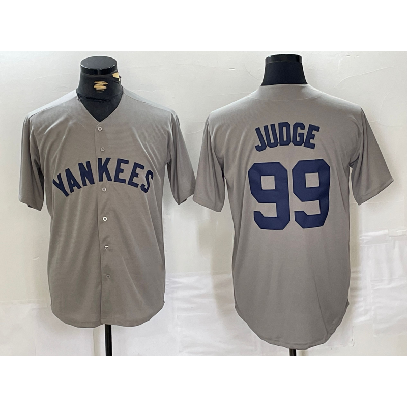 seanshop  New York Yankees #99 Aaron Judge Name Grey  Stitched Throwback Jersey