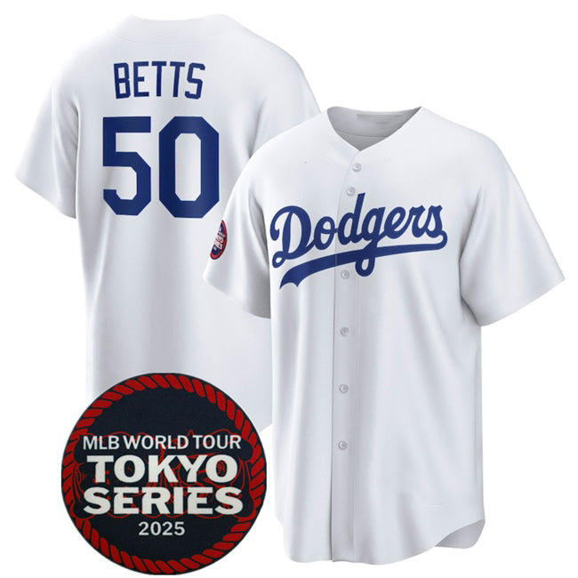 seanshop Los Angeles Dodgers #50 Mookie Betts White  2025 World Tour Tokyo Series Home Stitched Jersey