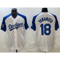 seanshop Los Angeles Dodgers #18 Yoshinobu Yamamoto White Blue  Fashion Stitched Cool Base Limited Jerseys
