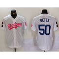seanshop Los Angeles Dodgers #50 Mookie Betts White Pink  Vin & Kobe Patch Stitched Jersey1