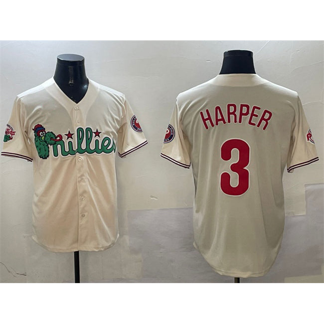 seanshop  Philadelphia Phillies #3 Bryce Harper Cream  Phanatic Limited Stitched Jersey